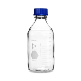FRASCO PARA LABORATORIO GL 45 C/ TAPA (AZUL) Y ANILLO DE POLIPROPILENO — 100 mL