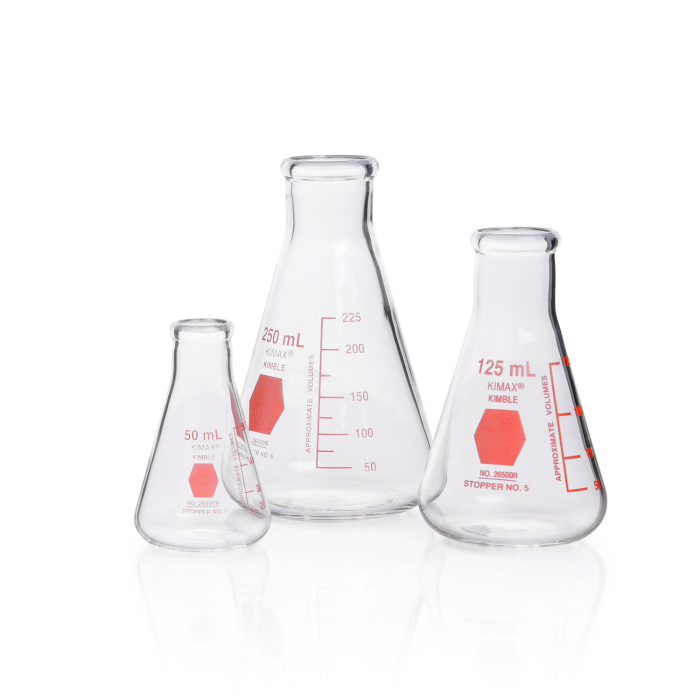 MATRAZ ERLENMEYER, GRADUADO, DECORADO ROJO — 250 mL