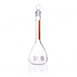 MATRAZ VOLUMÉTRICO "A" BANDA ROJA CONTRASTE, TAPÓN VIDRIO — 50 mL
