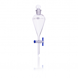 EMBUDO SEPAR. SQUIBB, FORMA PERA, TAPÓN VIDRIO, LLAVE PTFE AUTOCLAVABLE — 500 mL