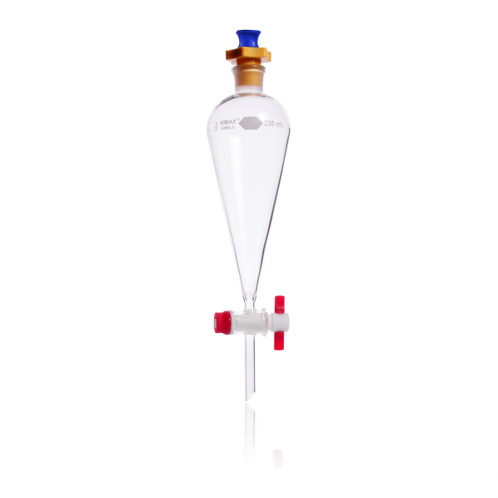 EMBUDO SEPARACIÓN SQUIBB, FORMA PERA, TAPÓN PLÁSTICO (PE), LLAVE PTFE — 500 mL