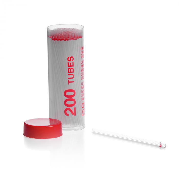 Bulk capillary tube, 1.1mmx75mmm, Heparinized, Color Code Red — 2.6 i.d. X 75mm